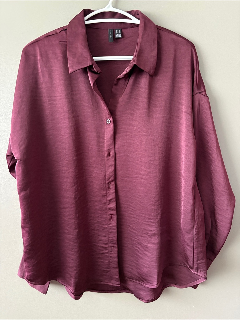 Vero Moda Drop Shoulder Satin Button-Down Shirt - Wine